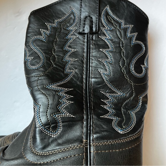 SMOKEY MOUNTAIN Black Blue Western Cowboy Boots Decorative Stitching Size 4 - Picture 5 of 7